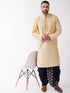 Vastramay Men's Gold Zari Weaved Kurta Dhoti Set